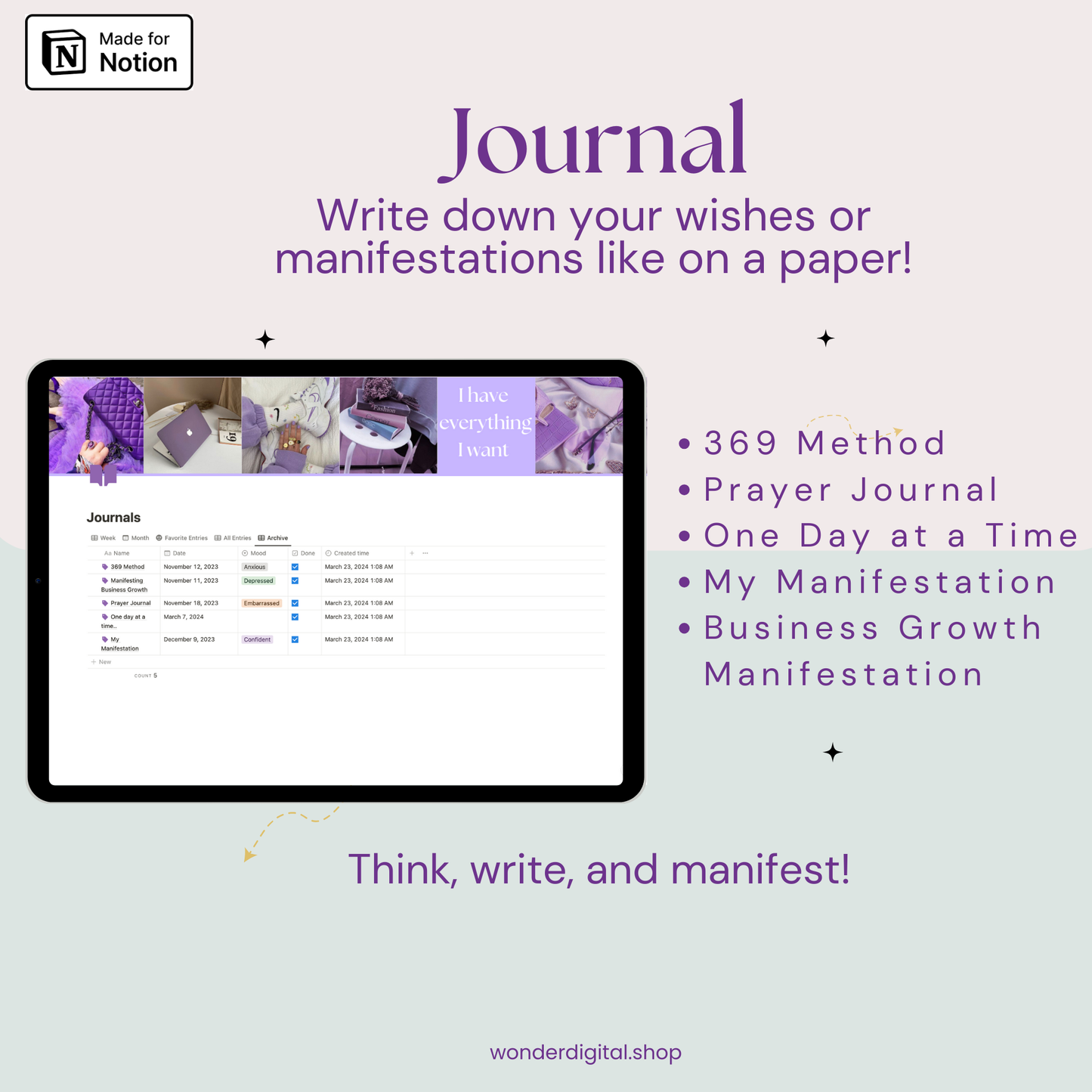 Attract Your Dreams: Notion Manifestation Journal Template